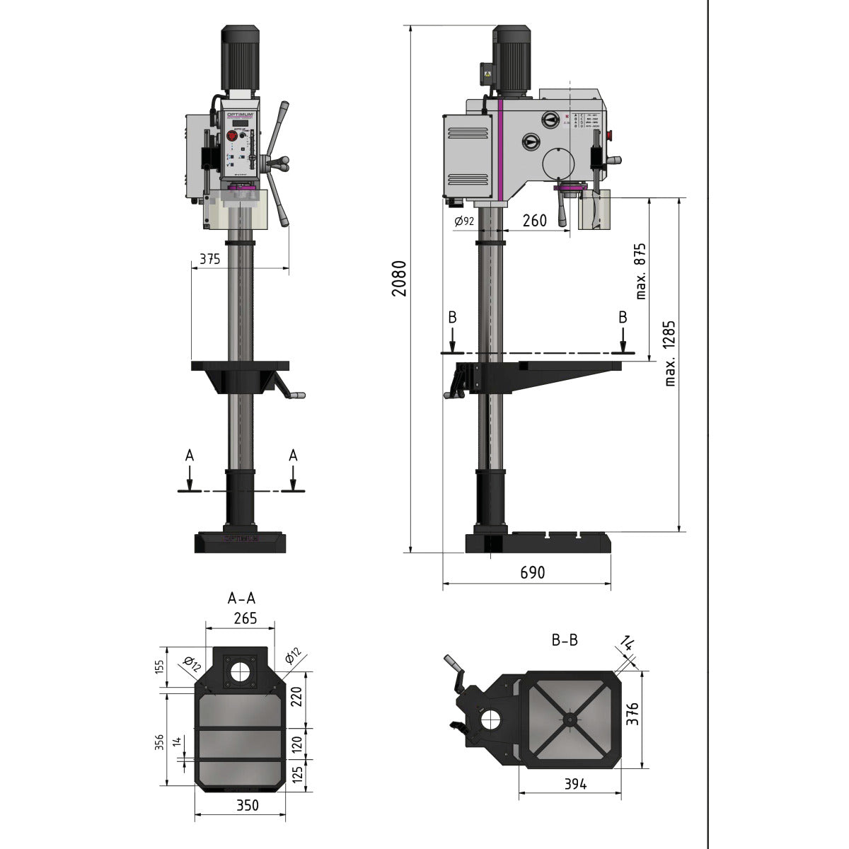 Optimum OPTIdrill DH 28GSV Drilling Machine (3 Ph 400v)